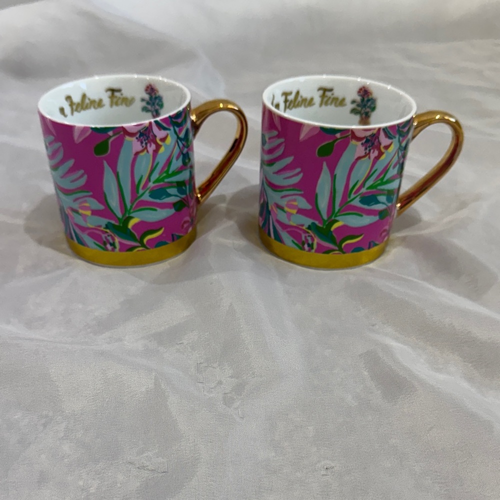 Lilly Pulitzer 12 oz Ceramic Mugs Cups I'm Feline Fine